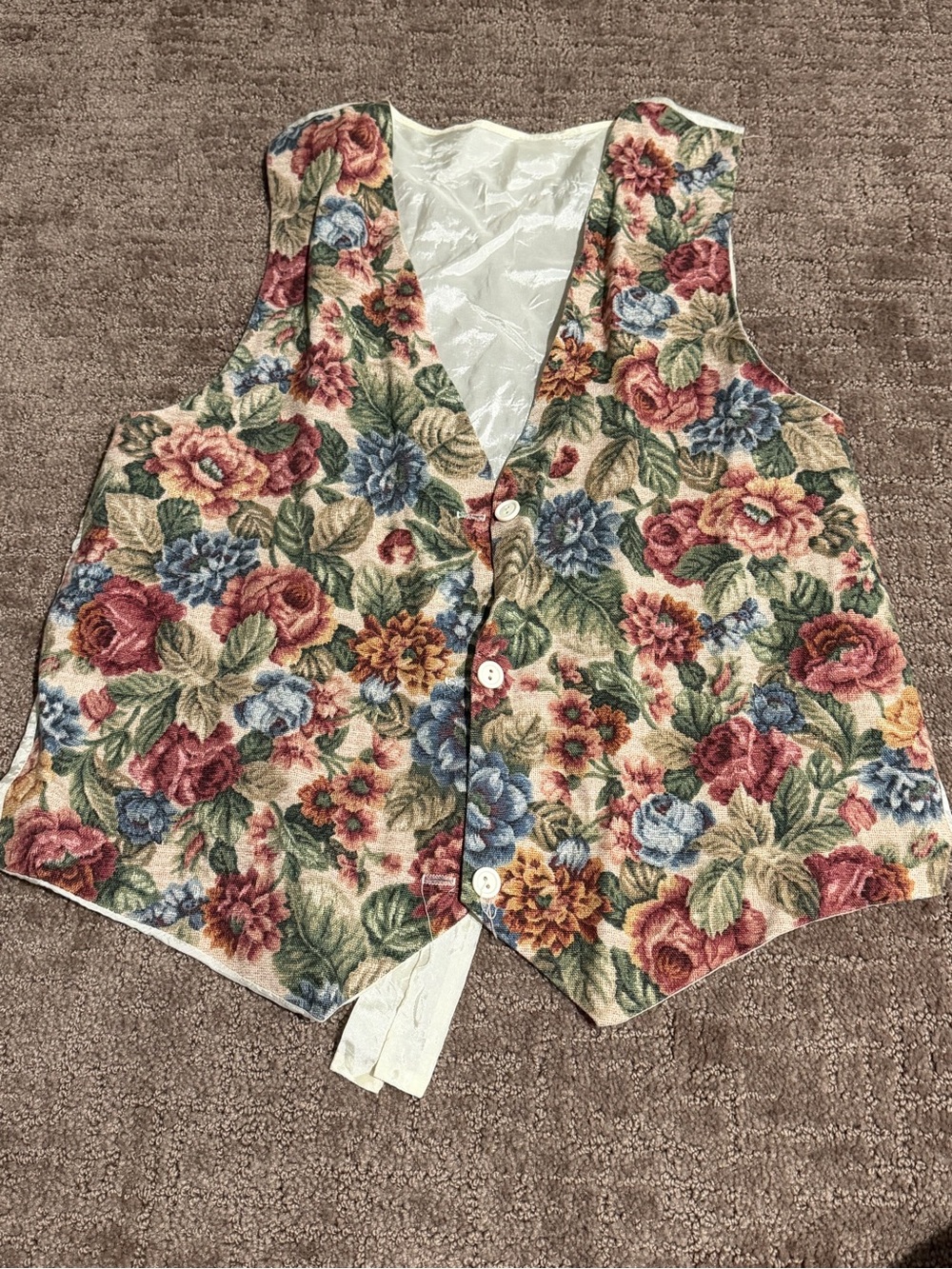 Vintage Floral Tapestry Vest – 1980s/1990s – Estimated Size Small
